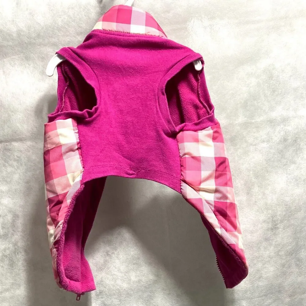 Dog Puffer Jacket Pink Checkered Quilted Zip Coat Warm Pet Apparel Medium